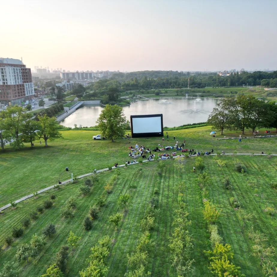 Aerial of movie night at Downsview